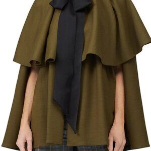 Adam Lippes Olive Green Cape with Black Tie
